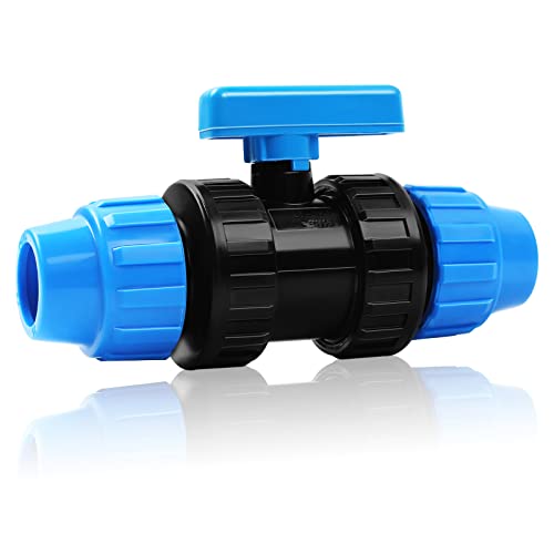 MaxEarn Válvula de bola de tubo de polietileno de 25 mm, conector rápido de plástico, accesorios de polipropileno para tubos de polietileno, conexiones de manguera, válvula de bola con tapa azul