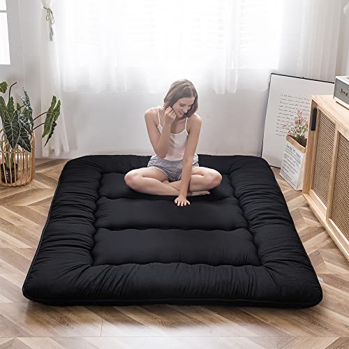 MAXYOYO Colchón de suelo japonés, colchón de futón, tapete de tatami grueso, almohadilla de dormir plegable, colchón, colchón, colchón, tumbona, cama individual, color negro