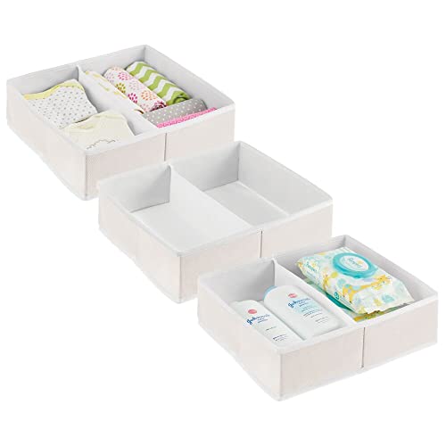 mDesign Juego de 3 Cajas para almacenar Ropa, Cosas de bebé, etc. – Organizador de cajones de Tela para Cuarto Infantil – Cesta organizadora para armarios con 2 Compartimentos – Color Crema/Blanco