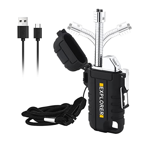 Mechero impermeable eléctrico USB encendedor: Nizirioo recargable encendedor retráctil 360 grados cuello flexible resistente al viento y al agua para acampar senderismo equipo de supervivencia