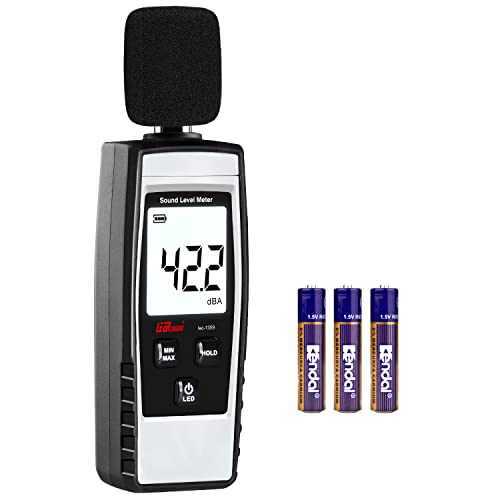 Medidor de decibelios, medidor de ruido digital, rango de 30-130 dB(A) dB, medidor de nivel de ruido, medidor de sonido con pilas, color gris