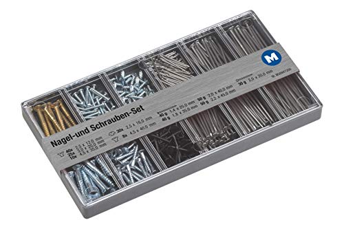 Meister 947200 Surtido de clavos y tornillos ✓ Clavos de acero preclasificados, clavos de alambre y tornillos para madera ✓ para trabajo | Caja surtida de clavos y tornillos | Caja surtida |
