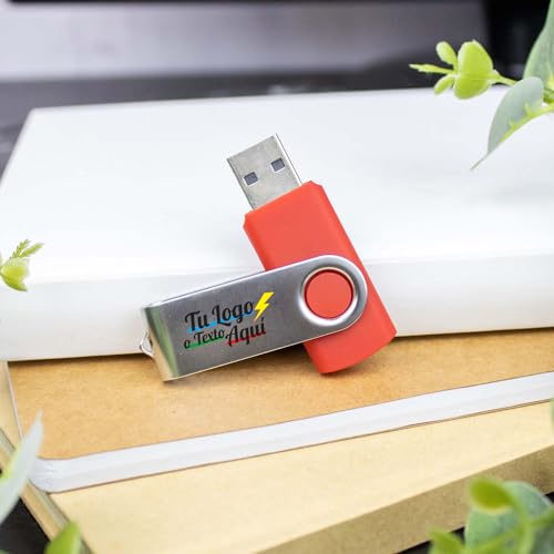Memoria USB 32 GB Personalizado (Texto, Logo o Foto) · Color Rojo · Pendrive Personalizado Ideal para Regalar · Elegante Producto Promocional, Merchandising, Bodas, Comuniones, Bautizos