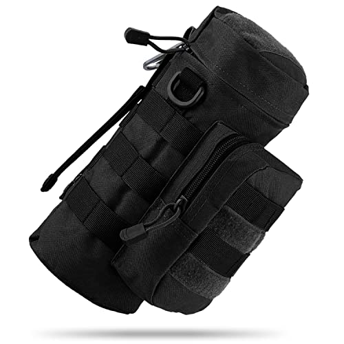MEQI MOLLE - Soporte para botella de agua para mochila, bolsa táctica para viajes, senderismo, ciclismo con gancho de metal (negro 01)