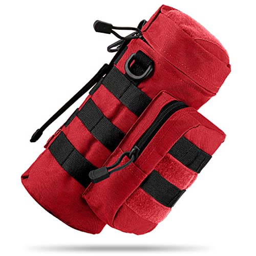MEQI MOLLE - Soporte para botella de agua para mochila, bolsa táctica para viajes, senderismo, ciclismo con gancho de metal (rojo)