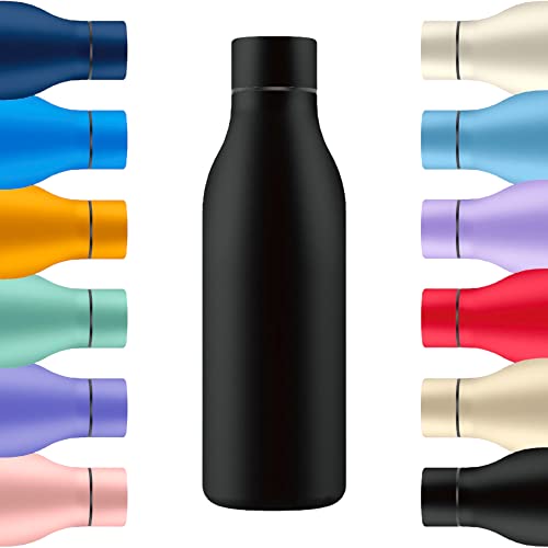 Mi Ko Mi Ka Botella de Agua de Acero Inoxidable - Botella Térmica Reutilizable de Diseño 550ml | Sin BPA | Mantiene 24H Frio / 12H Calor | Termo y Hermética - Doble Pared a Prueba de Fugas (Negro)