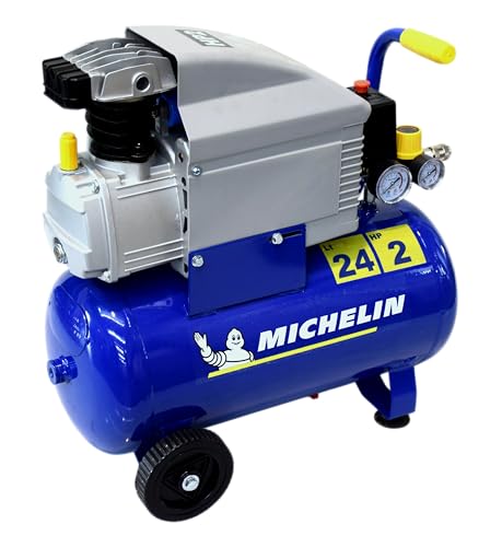 MICHELIN - Compresor de aire MB24 - Tanque de 24 litros - Motor de 2 CV - Presión máxima 8 bar - Flujo de aire 170 l/min - 10,2 m³/h