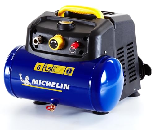 MICHELIN - Compresor de aire portátil MBL6 - Tanque de 6 litros - Sin aceite - Motor de 1,5 hp - Presión máxima 8 bar - Flujo de aire 160 l/min - 9,6 m³/h