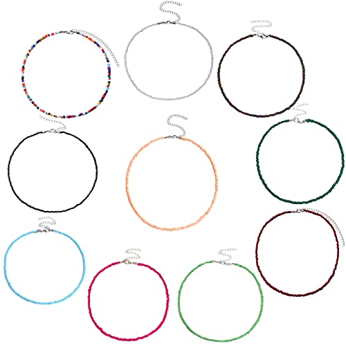 Mikqky 10 Piezas Pequeño Gargantilla Boho de Colores, Ajustable 12-16 Pulgadas Collar de Gargantilla Boho Colorido, Adecuado para Decoración Femenina para Realzar el Encanto (10 Colores)