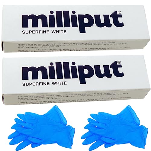 Milliput,Kit de resina epoxi superfina blanca – 2 paquetes de pegamento epoxi con guantes – bandeja de ducha, esmalte, bañera de hidromasaje y fibra de vidrio – masilla de fontaneros