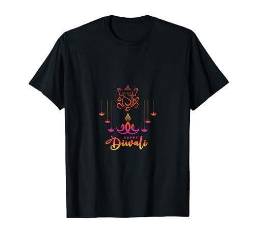 Minimal Luminoso Ganesh Diwali Diya Lámpara de Aceite Deepavali Camiseta