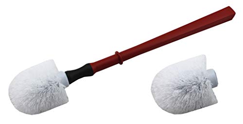 MISTERSANITÄR Cepillo de limpieza de inodoro con cabezal de cerdas y repuesto blanco, cepillo especial de segunda generación, 3 piezas, sin silicona y flexible, color rojo