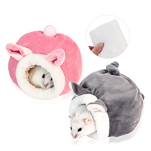 MIVAIUN 2 Piezas Casa de Hámster,Mascotas Nido,Saco de Dormir de Invierno cálido,Nido de algodón cálido,Hábitat de Animales Pequeños para Chinchillas, Hámsters, Conejillos(Gris+Rosa)