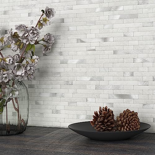 MOFIT - Azulejo 3D de ladrillo de piedra para cocina, azulejos autoadhesivos de pared, azulejos de mosaico lineales de mármol, paneles de pared de baño, chimenea, tocador (gris cemento, 5 hojas)