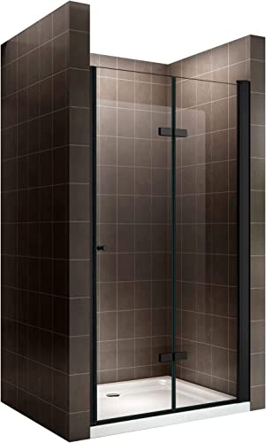 MOG Mampara de ducha puerta plegable rango de ajuste de 68-72cm altura: 195 cm de vidrio transparente templado de seguridad de 6mm perfiles de aluminio negro - DK822
