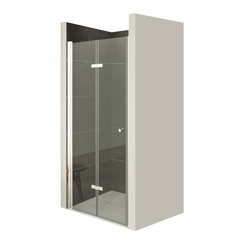 MOG Mampara de ducha puerta plegable rango de ajuste de 72-76cm altura: 195 cm de vidrio transparente templado de seguridad de 6mm – DK822