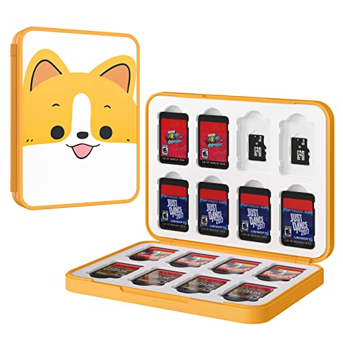 MoKo Funda para Almacenamiento para Switch Juegos Compatible con Nintendo Switch & Switch Lite & Switch OLED, Organizador de 16 Tarjetas de Juego Impermeable Estuche Caja de Tarjeta - Perro Naranja