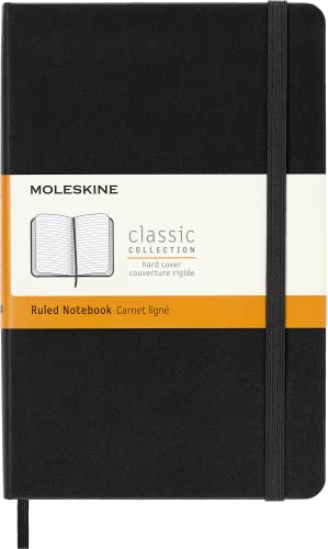 Moleskine - Cuaderno Clásico con Hojas Rayadas, Tapa Dura y Cierre Elástico, Color Negro, Tamaño Medio 11.5 x 18 cm, 208 Hojas