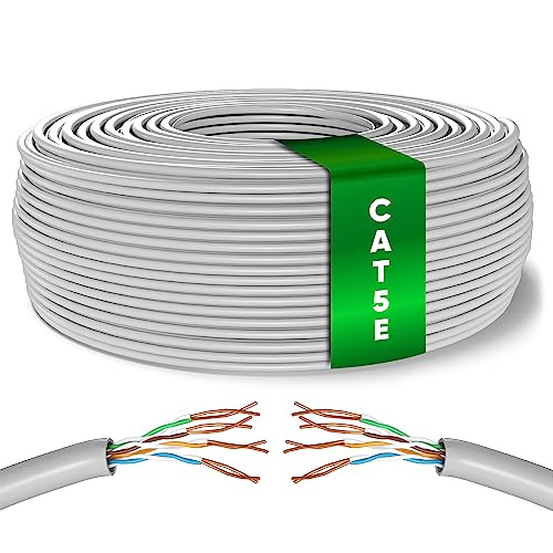 Mr. Tronic Granel Cable Ethernet Cat 5E De 25m, Bulk Cable de Red LAN Para Internet Rápida & Fiable - AWG24 Cat5E Cable a Granel, 1 Gbps Internet Cable 100 MHz UTP CCA (25 Metros, Gris)