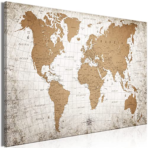 murando Cuadro Acústico Mapa del mundo 120x80 cm espuma acústica absorbe el sonido aislamiento lienzo de 1 pieza Impresión Artística Decoración de Pared Abstracto World Map Vintage k-C-10001-b-a