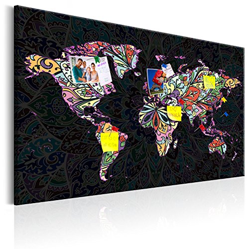 murando - Mapamundi con tablero para clavar chinchetas 90x60 cm - Cuadro en Lienzo sintético - 1 parte - Panel de Fibra - Mapa del Mundo Continente - viajes geografia k-A-0141-v-a