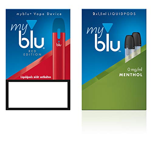 myblu - Cigarrillo electrónico de color rojo, set de iniciación con Podpack de aroma mentol, sin nicotina