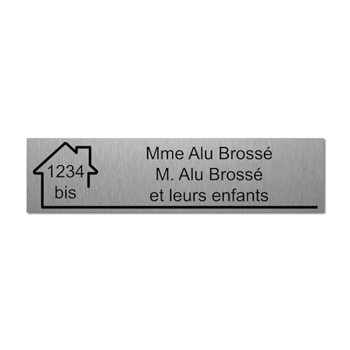 Mygoodprice - Placa para buzón, grabado de nombre y número, autoadhesiva y personalizable, de 10 x 2,5 cm, aluminio cepillado