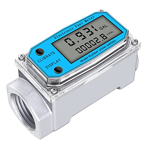 Myhoomowe Medidor de Flujo de Agua de Turbina Digital Pantalla LCD Digital con Contador NPT y Medidor de Flujo de Combustible de GasóLeo con Rosca FNPT (1 Pulgada)