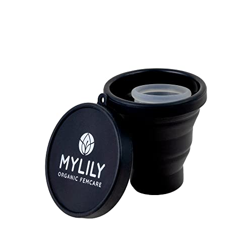 MYLILY® Copas menstruales Case | Esterilizador copa menstrual microondas | Plegable | Esterilizador para almacenamiento y limpieza | 200 ml de capacidad (Negro)