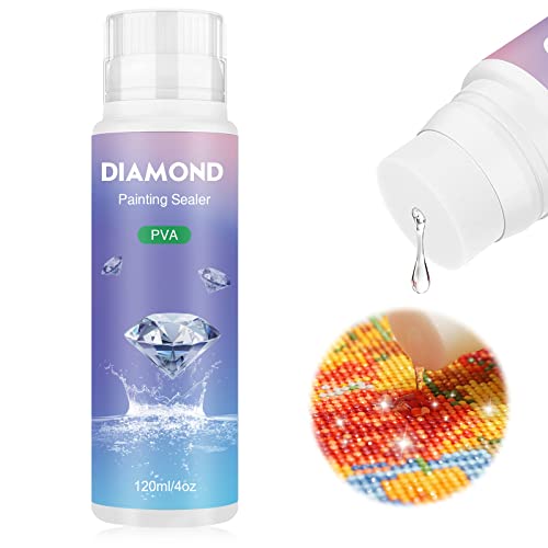 NAIMOER Sellador de pintura de diamante de 120 ml, sellador de pintura de diamante con cabezal de esponja, kits de pintura de diamante 5D, sellador de efecto de brillo permanente