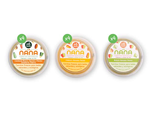 NANA - Pack Verduras - 12 tarritos ecológicos frescos 4 de cada variedad de verduras de 190 g (Sweet Pot, Brócoli y Calabaza)