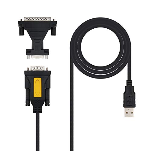 Nano Cable 10.03.0002 - Conversor USB a Serie para Impresora, Tipo A/M-RS232 DB9/M DB25/M, Macho-Macho, Negro, 1.8mts