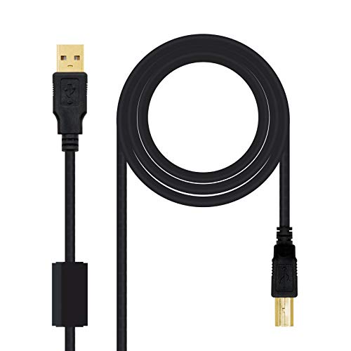 NanoCable 10.01.1203 - Cable USB 2.0 para impresora con ferrita, tipo A/M-B/M, macho-macho, negro, 3mts