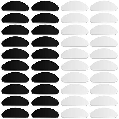 NATUCE 20 Pares 1mm AlmohaNATUCE 20 Pares 1mm Almohadillas Gafas Silicona Adhesivas, Almohadillas Antideslizantes para Gafas y Gafas de Sol ( 10 Pares Transparente + 10 Pares Negro)