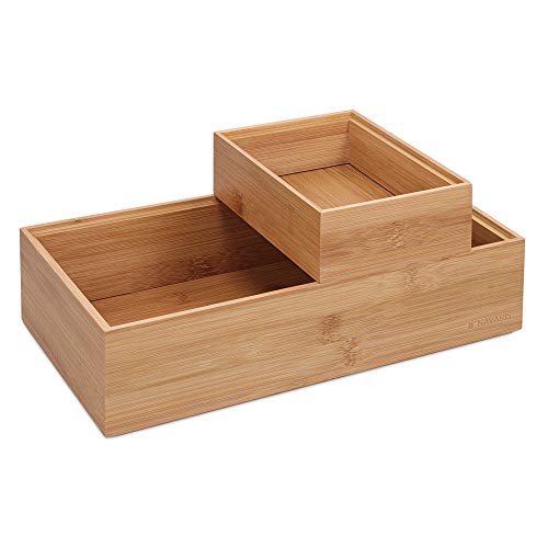 Navaris 2x Caja de almacenamiento de bambú - Cajones apilables para almacenaje - Set organizador apilable sin tapa de cajas multiusos - En 2 tamaños