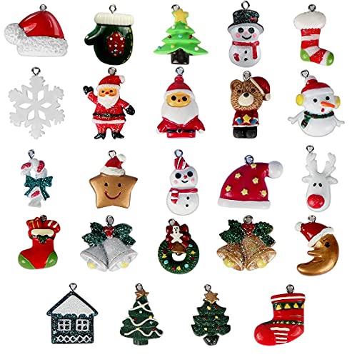 Navidad Colgante Decoración, 24 Piezas Mini Adornos Navideños, Resina Papá Noel Árbol de Navidad Muñeco de Nieve Reno, Miniaturas Navidad Colgantes para DIY