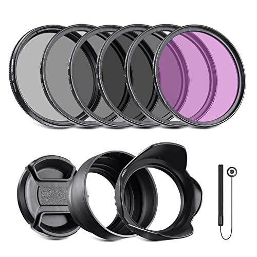 NEEWER 67mm ND2/4/8 UV CPL FLD Filtro y Kit de Lente con Tapa de Lente a Presión,Parasol de Lente en Forma de Tulipán,Parasol de Lente Plegable,Bolsa de Filtro,Correa de Seguridad y Paño de Limpieza