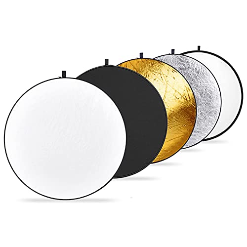 NEEWER Reflector Luz de 43in/110cm Difusor de Luz 5 en 1 Multi Disco Plegable con Bolsa Translúcido, Plateado, Dorado, Blanco y Negro para Iluminación de Fotografía de Estudio y Exteriores