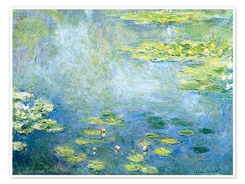 Nenúfares en el estanque I pósters para la pared de Claude Monet Cuadros decoración para cualquier habitación 40 x 30 cm Azul Impresionismo Láminas decorativas