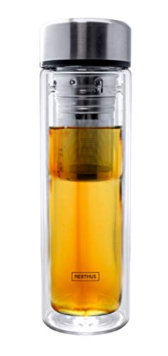 Nerthus Filtro FIH 664 350 ML, aislado con doble pared, botella infusora, matraz, taza de viaje, tetera, 0,35 l, vidrio