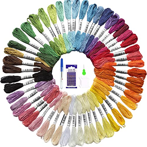Newaner Hilo de Punto de Cruz 100 Tipos de Colores Bordados Hilo de Bordar de Algodón 100% para Costura, Punto de Cruz(50 Colores)