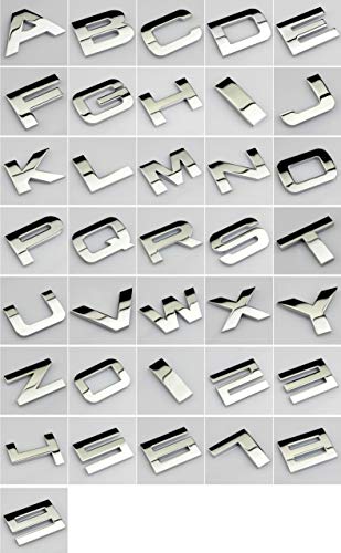 NEWLOPO Calcomanías autoadhesivas de metal plateado en 3D con letras, dígitos, números, letras, emblema, insignia, calcomanías (L)