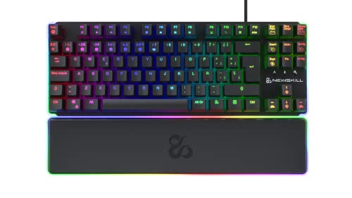 Newskill Gungnyr TKL Pro Teclado Gaming Optomecánico, Antighosting, Macros Programables, RGB, Reposamuñecas, Switches Gateron Red Intercambiables, Layout Español, Windows, Mac Os y Android, Negro