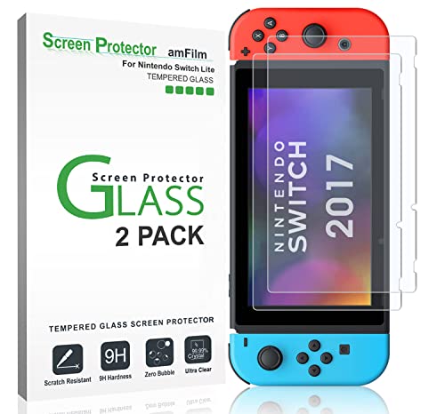 Nintendo Switch Protector Pantalla (2 Piezas), amFilm Cristal Vidrio Templado Protector de Pantalla para Nintendo Switch (2017)