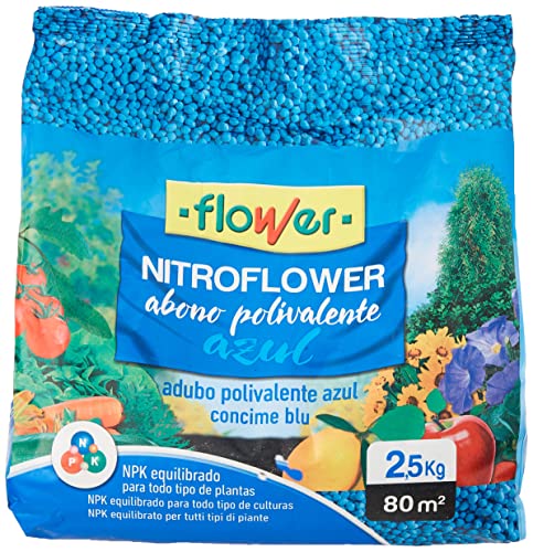 Nitroflower Abono granulado Polivalente Universal Azul 2,5 kg para Horticultura, Jardinería y Olivos, Fórmula NPK Equilibrada, Granulado Complejo, Multicolor, 21x8x30 cm