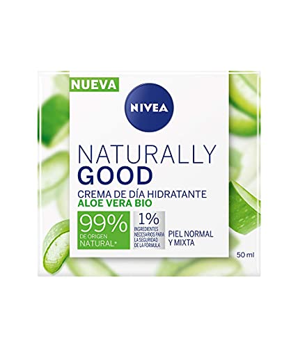 NIVEA Naturally Good Crema de Día Hidratante con Aloe Vera Bio (50 ml), crema hidratante facial con aceite de jojoba y de almendras, crema para piel normal y mixta