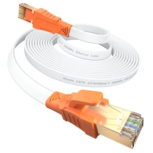 Nixsto 20 Metros Cable Ethernet, CAT8 Cable de Red Alta Velocidad Banda 40 Gbps 2000 MHz, Plano Cable LAN con Conectores RJ45 Para Routers, Módems,TV Box,Más Rápido Que el Cable Cat5e/Cat6/Cat7