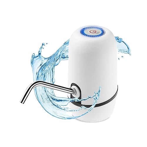 NK Dispensador de Agua Fría Automático, Carga USB, Dosificador de Acero, sin BPA, 1200mAh, Transportable, para Garrafas y Botellas 1.5L, 5.7L, 10L, 11.3L, 15L, 18.9L - Color Blanco