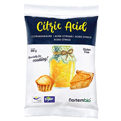 Nortembio Ácido Cítrico Anhidro Ecológico 500 g. Grado Alimentario, 100% Puro. Acidulante y Conservante para Cocina y Repostería. Especial para Limonada y Mermeladas. E-Book con Recetas Incluido.