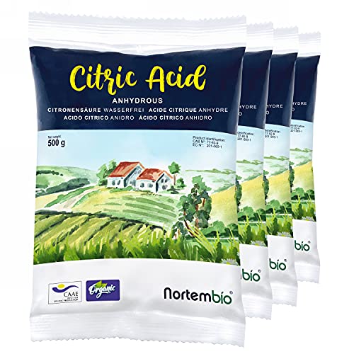 Nortembio Ácido Cítrico Ecológico 2 Kg (4x500 g). Ácido Cítrico Anhidro en Polvo. Insumo 100% Puro. Limpiador Multiusos. E-Book Incluido.